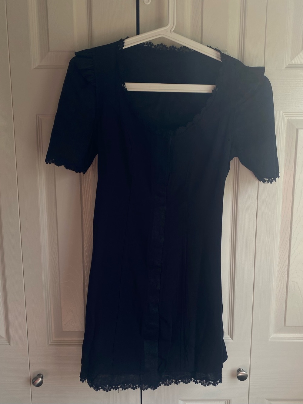 NEW Reformation Anabella Black Puff-Sleeve Button Front Mini Dress Size 4 - Picture 9 of 10